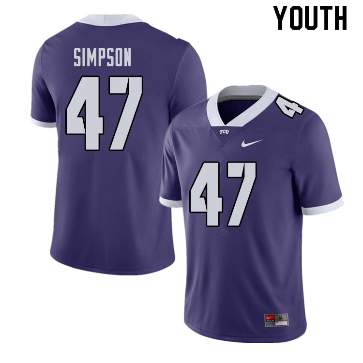 Youth #47 Jacoby Simpson TCU Horned Frogs College Football Jerseys Sale-Purple - Click Image to Close